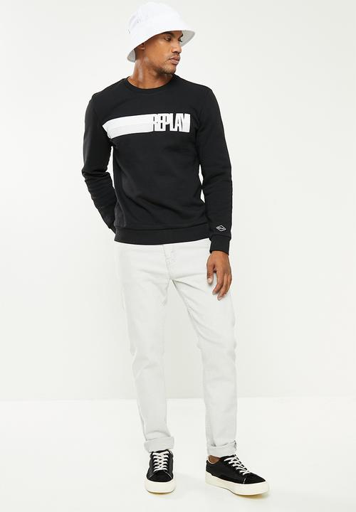 Replay - Replay side printed logo sweat crew - black
