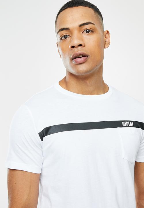 Replay - Above pocket print tee - white
