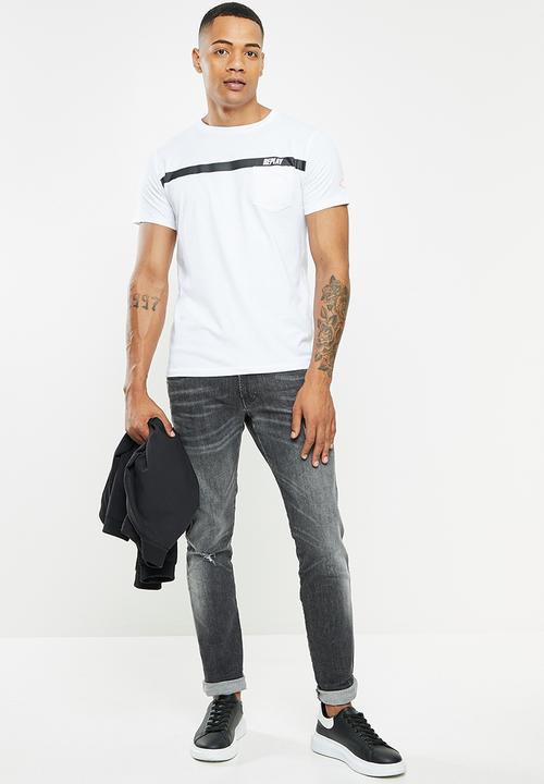 Replay - Above pocket print tee - white