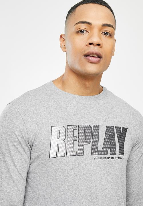 Replay - Replay long sleeve logo printed tee - grey