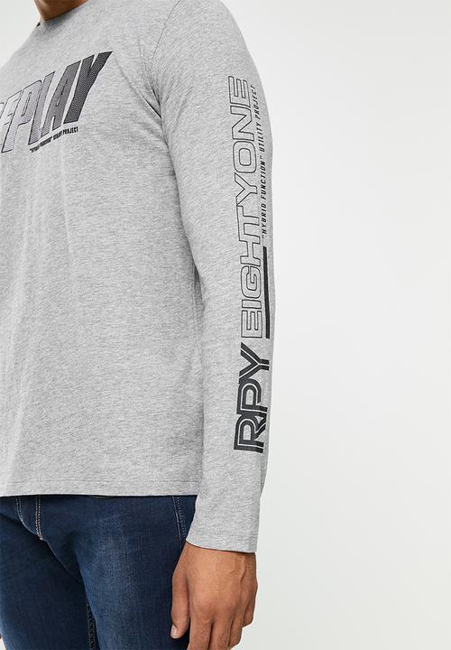 Replay - Replay long sleeve logo printed tee - grey