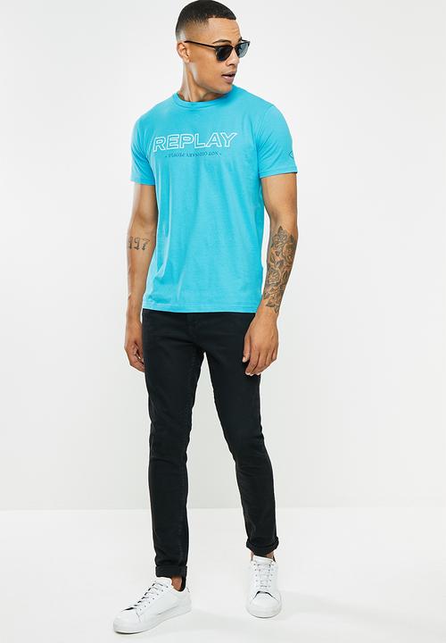 Replay - Replay logo tee - light blue