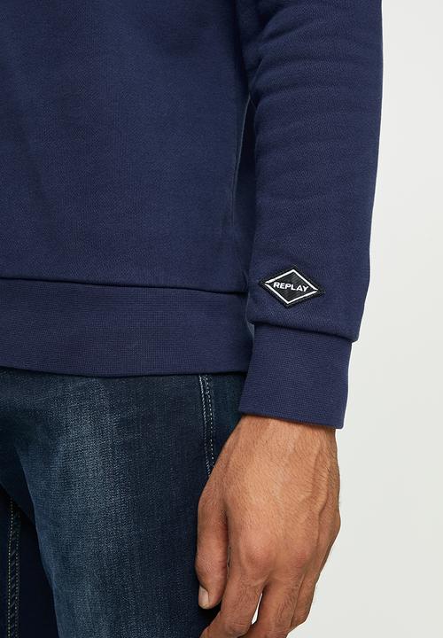 Replay - Replay side printed logo sweat crew - blue