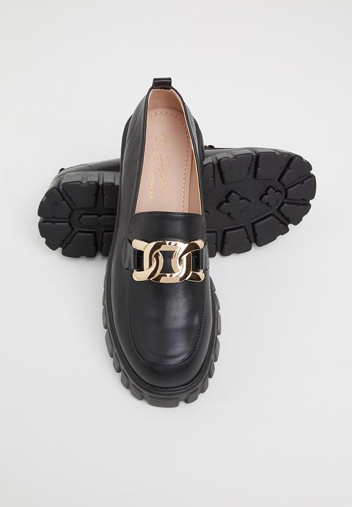 Seduction - Chunky chain trim loafer - black