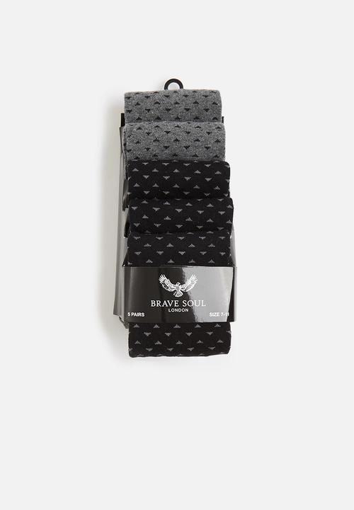 Brave Soul - Limerick 5 pack dotted socks - grey marl & black
