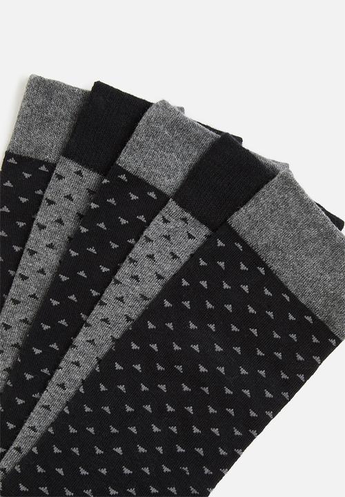 Brave Soul - Limerick 5 pack dotted socks - grey marl & black