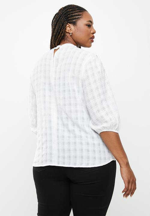 Me&B - Plus neck tie blouse - white