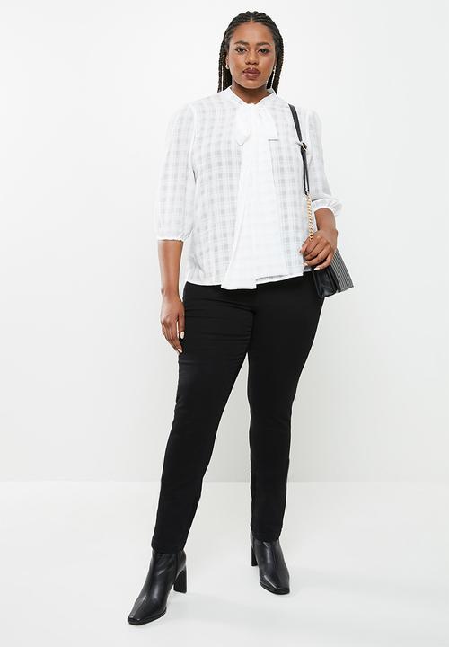 Me&B - Plus neck tie blouse - white