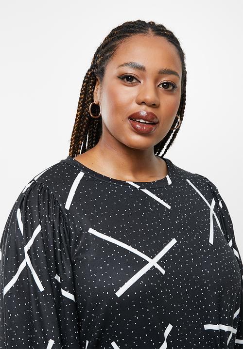 Me&B - Plus digital printed brushed knit dress - black