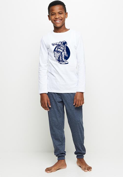 Rebel Republic - Boys top & pants pj set - white & navy