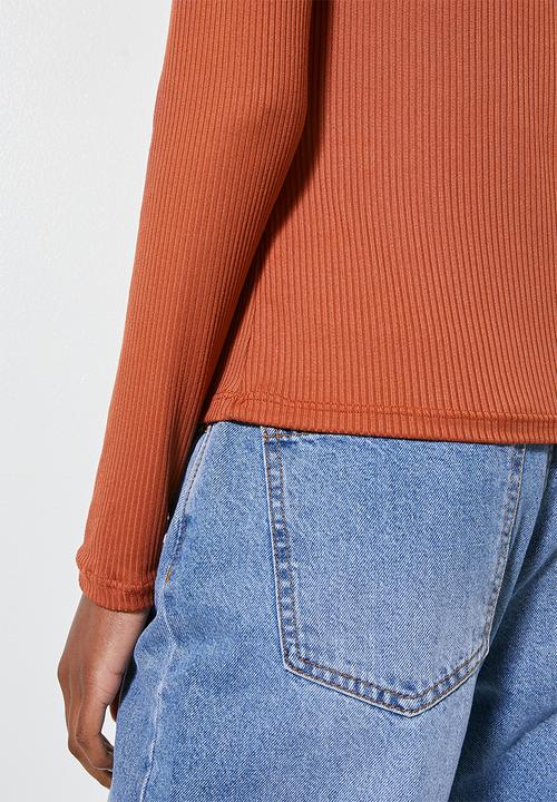 Superbalist - Rib trim funnel neck tee - burnt orange