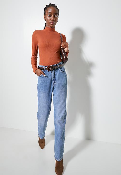 Superbalist - Rib trim funnel neck tee - burnt orange