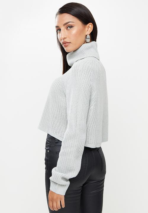 Missguided - Petite recycled batwing crop jumper - grey