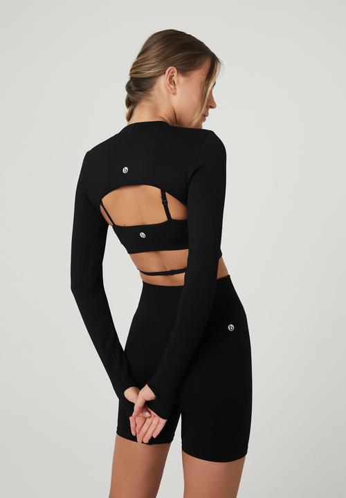 Cotton On - Seamless open back long sleeve top - black 