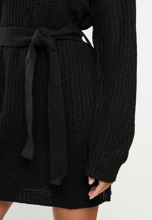 Missguided - Petite recycled high neck dress with belt - black