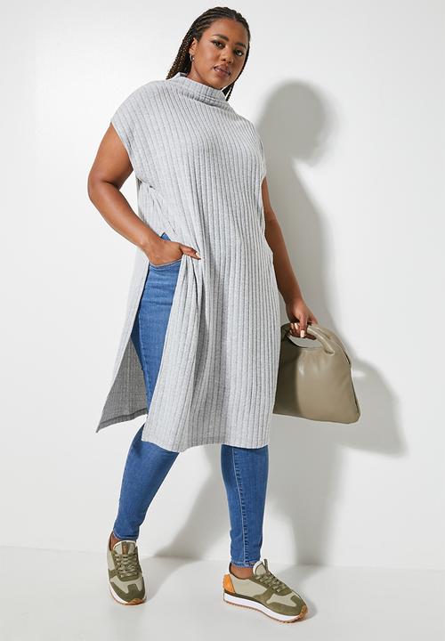 Superbalist - Cut & sew deep slit tunic - grey melange