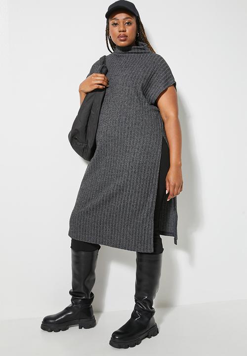Superbalist - Cut & sew deep slit tunic - charcoal melange