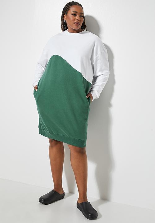 Superbalist - Colourblock sweat dress - green & white