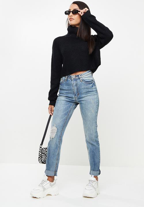 Missguided - Petite sinner rip jean vintage - light blue