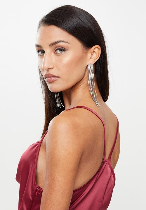 Missguided - Petite asym strap drape satin midi dress - wine