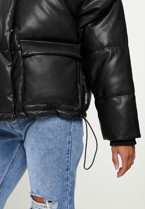 Missguided - Petite faux leather puffer jacket - black
