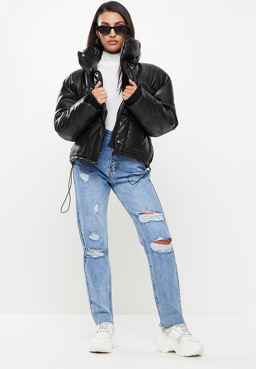 Missguided - Petite faux leather puffer jacket - black