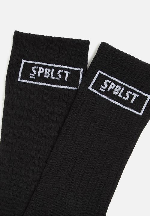 Superbalist - 2 Pack branded ribbed crew socks - black