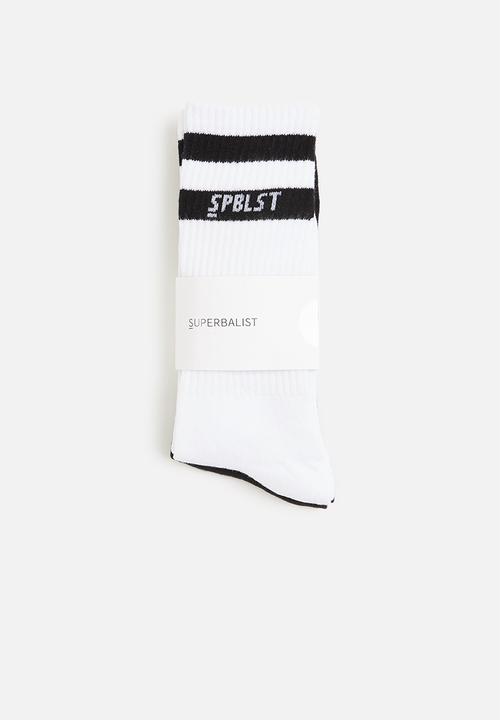 Superbalist - 2 Pack branded ribbed crew socks - black & white