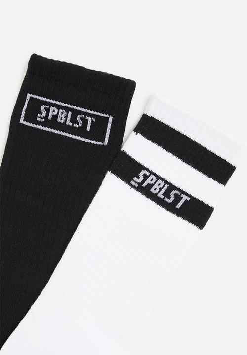 Superbalist - 2 Pack branded ribbed crew socks - black & white