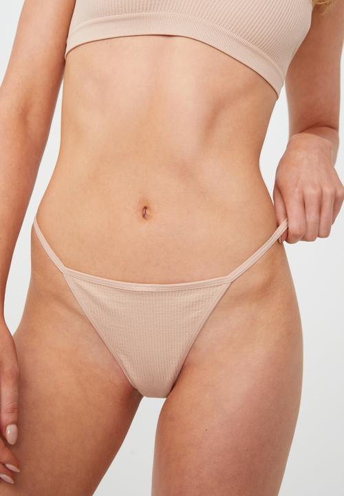 Cotton On - Seamless rib tanga thong brief - new latte