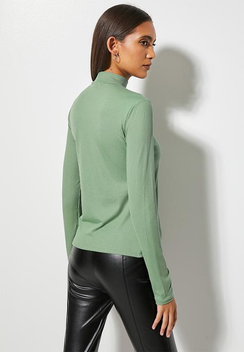 Superbalist - Rib trim funnel neck tee - green