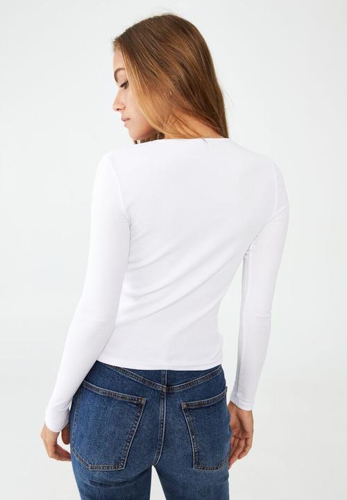 Cotton On - The one organic rib crew long sleeve top - white