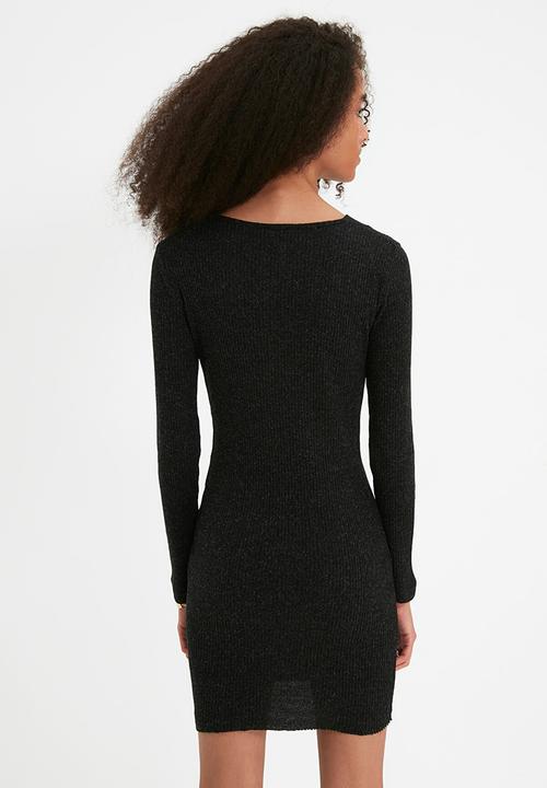 Trendyol - Double breasted sweater knitted dress - black
