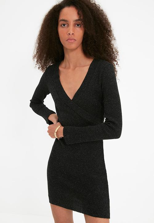 Trendyol - Double breasted sweater knitted dress - black