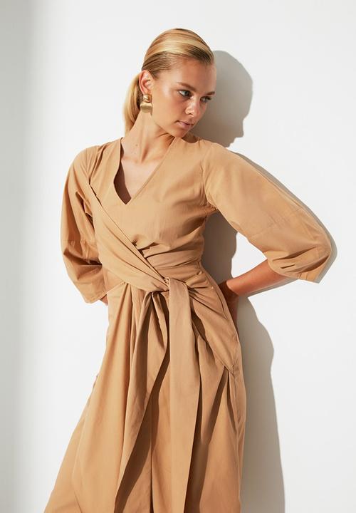 Trendyol - Double breasted collar dress  - camel