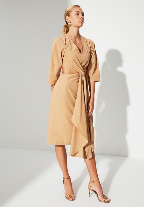 Trendyol - Double breasted collar dress  - camel