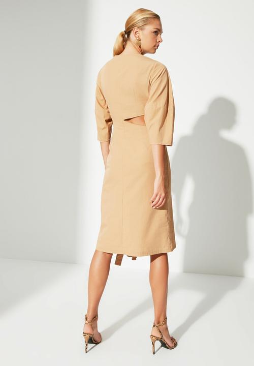 Trendyol - Double breasted collar dress  - camel