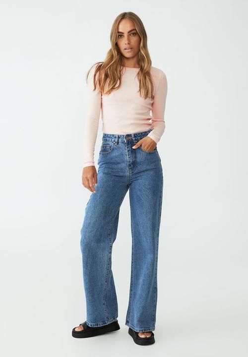 Cotton On - The one organic rib crew long sleeve top - pale pink