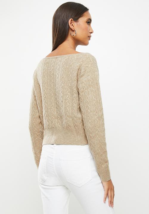 GUESS - Es long sleeve cable tanya sweater - impact grey