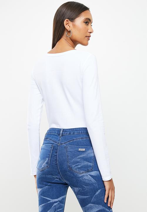SISSY BOY - Long sleeve bling logo top - white