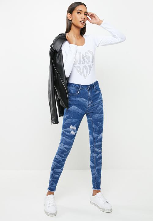 SISSY BOY - Long sleeve bling logo top - white