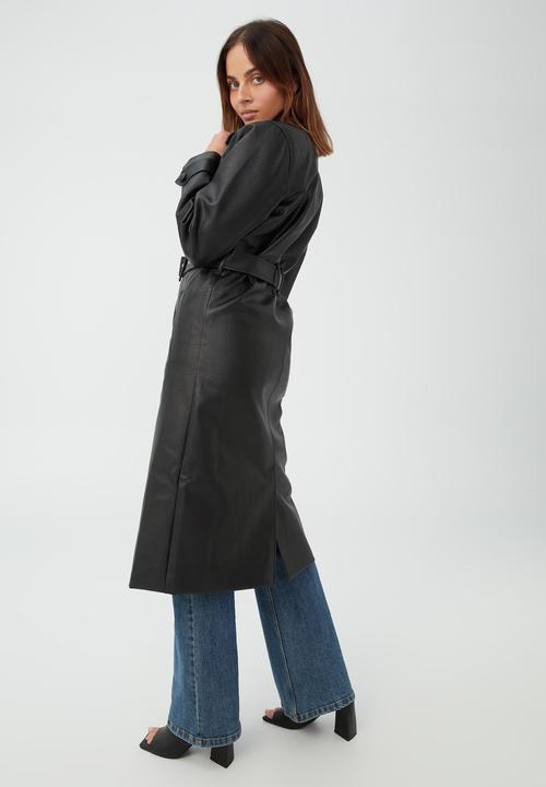 Cotton On - Vegan leather mac collar trench - black