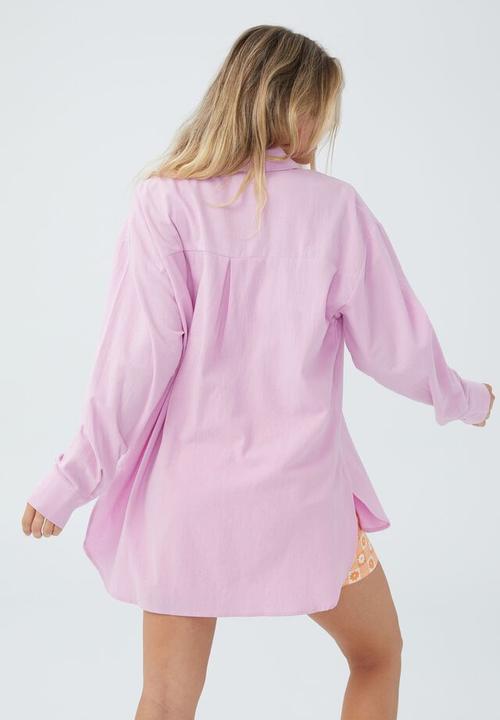 Cotton On - Sunny oversized long sleeve shirt - poppy pink