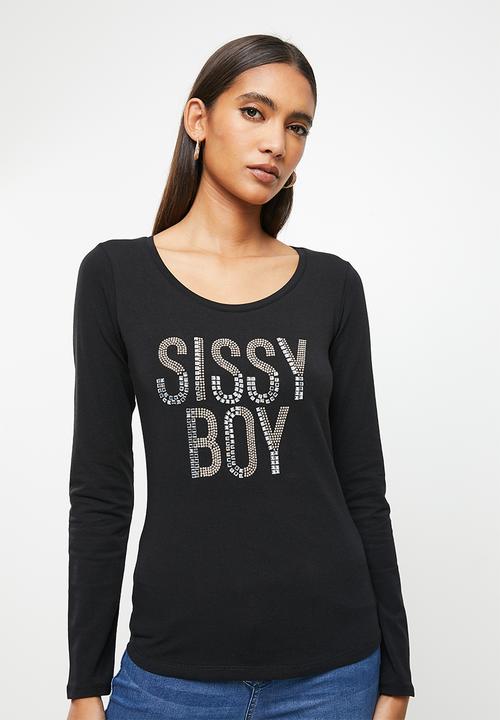 SISSY BOY - Long sleeve bling logo top - black