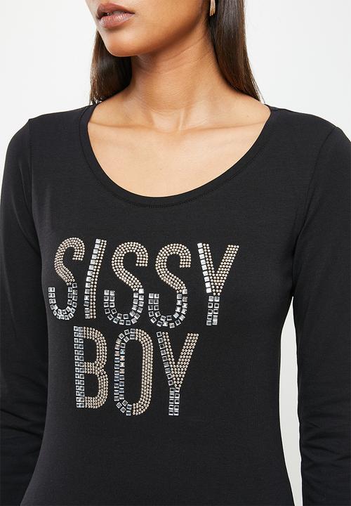 SISSY BOY - Long sleeve bling logo top - black