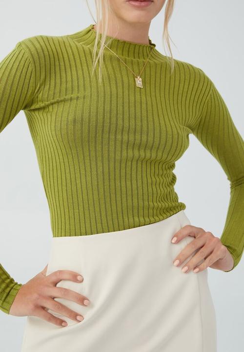 Cotton On - Ribbing mock neck pullover - utility green two tone