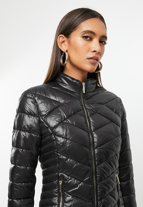 SISSY BOY - Basic quilted puffer jacket with gold hardware detailing - black