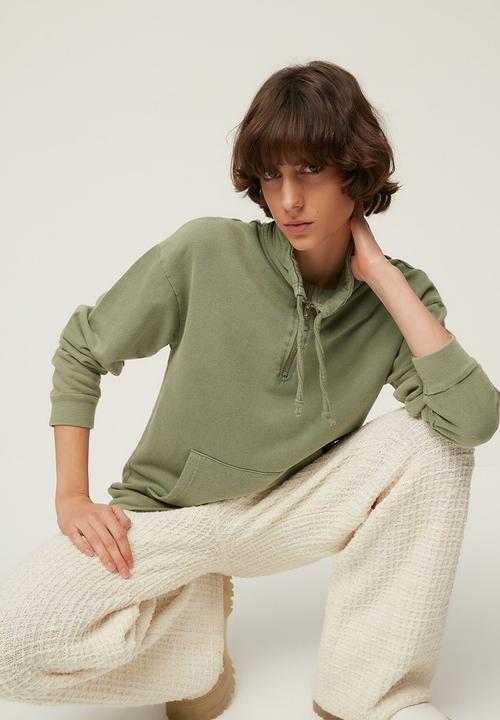 Trendyol - Wash stand up loose knitted sweatshirt  -  khaki
