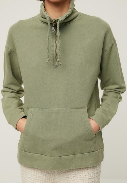 Trendyol - Wash stand up loose knitted sweatshirt  -  khaki