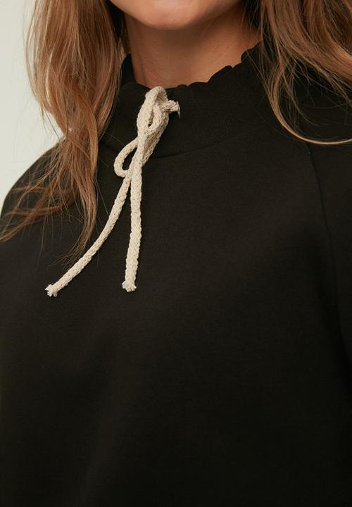 Trendyol - Ragged raglan sleeve basic knitted sweatshirt  - black